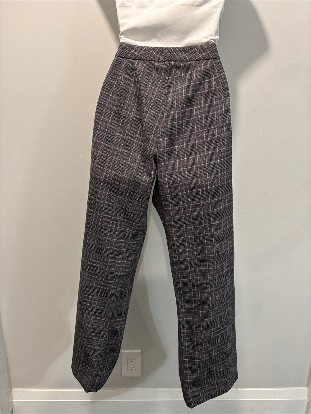 Teenflo Wool Plaid Wide-Leg Dress Pants Size 10 Black Grey Pink - Picture 14 of 16